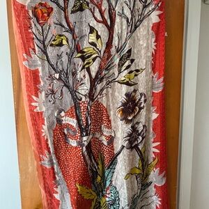 Fragonard Floral Patterned Scarf with Orange and Gray Accents
